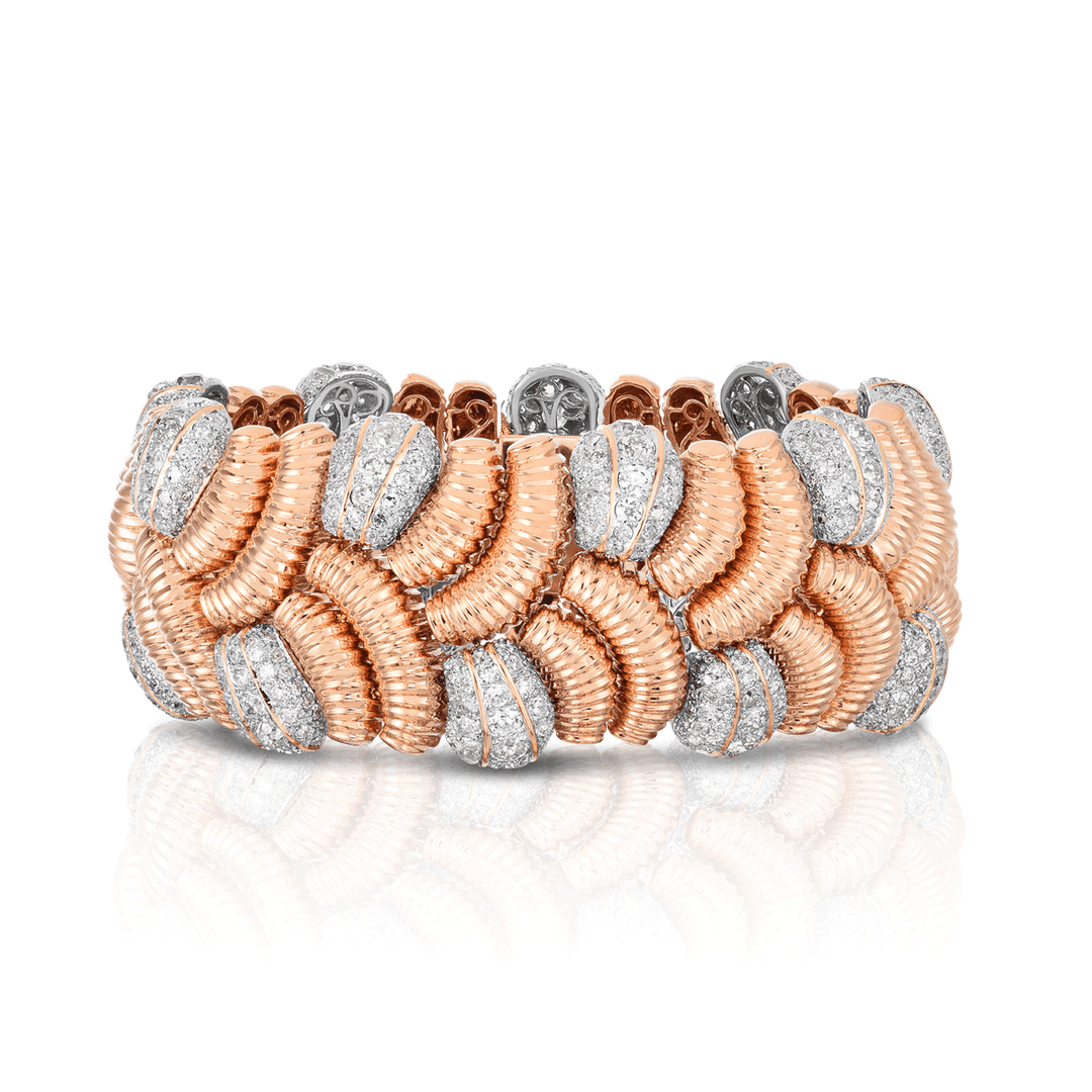 Platinum 18k Rose Gold and 17.27 Total Weight Diamond Wide Bracelet