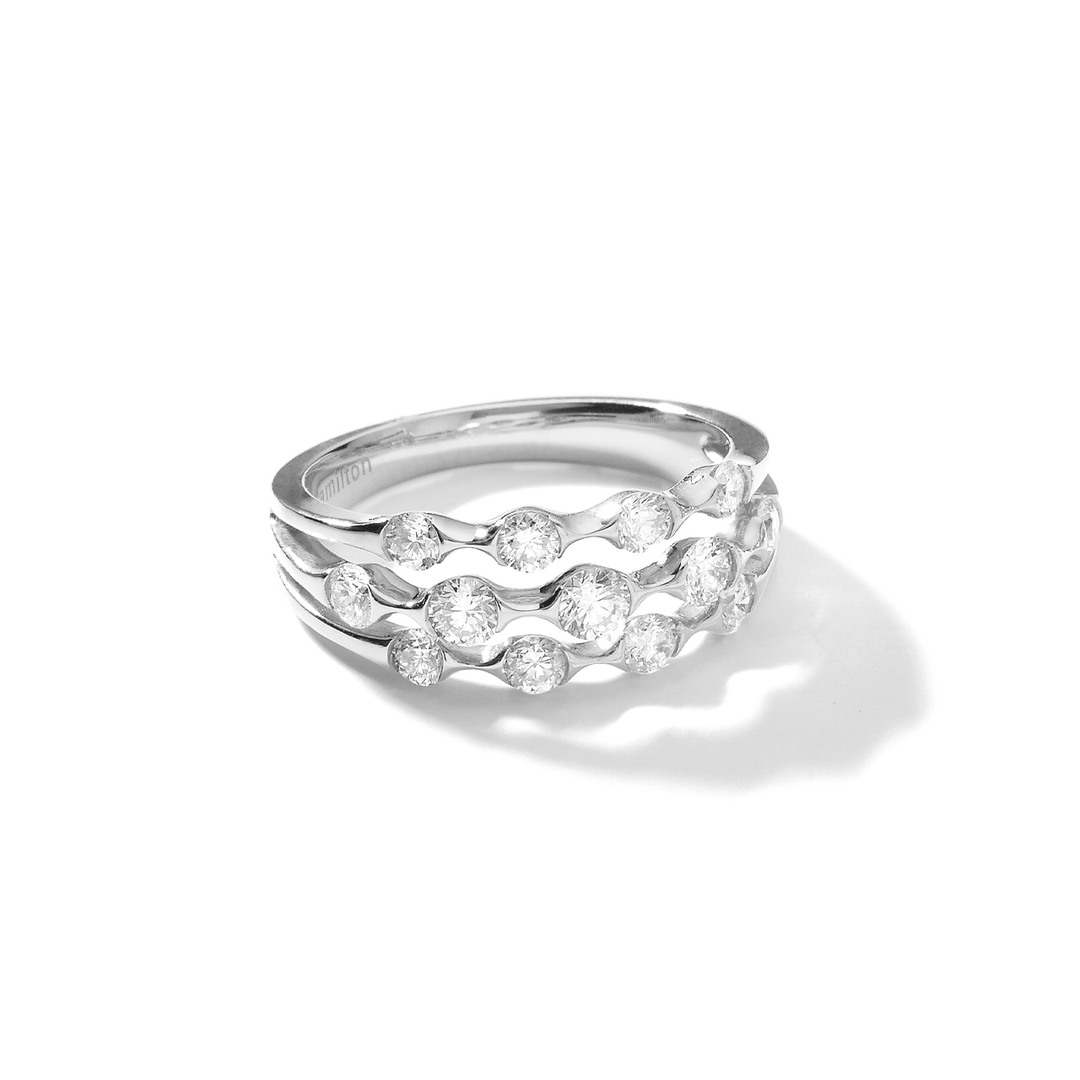 Wave 18k White Gold Three Row 1.00 Total Weight Diamond Ring