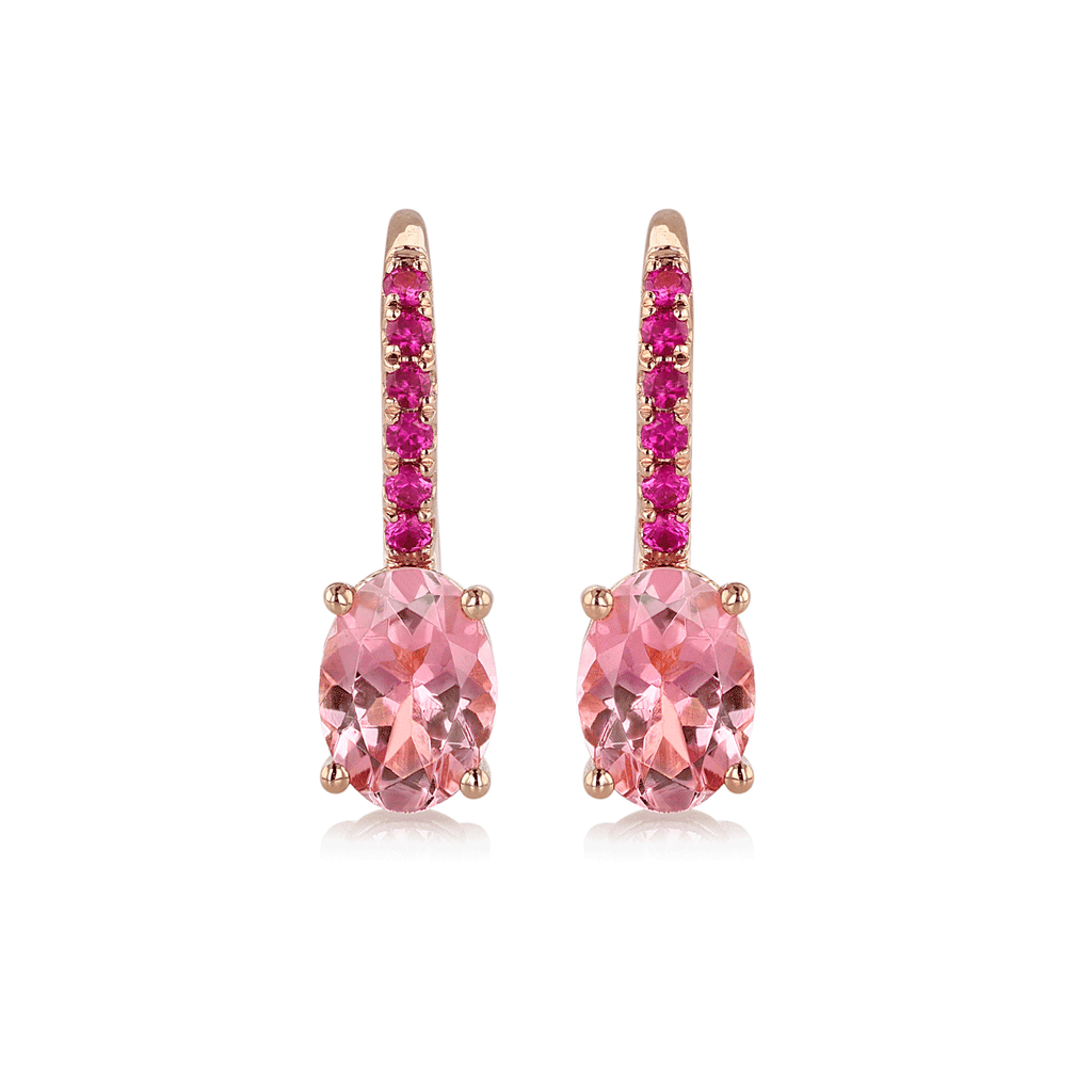 Hamilton Facet Collection 18k Rose Gold and 1.60 Total Weight Pink Tourmaline Ruby Earrings
