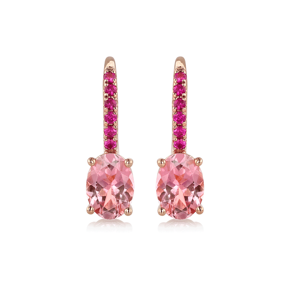 Hamilton Facet Collection 18k Rose Gold and 1.60 Total Weight Pink Tourmaline Ruby Earrings