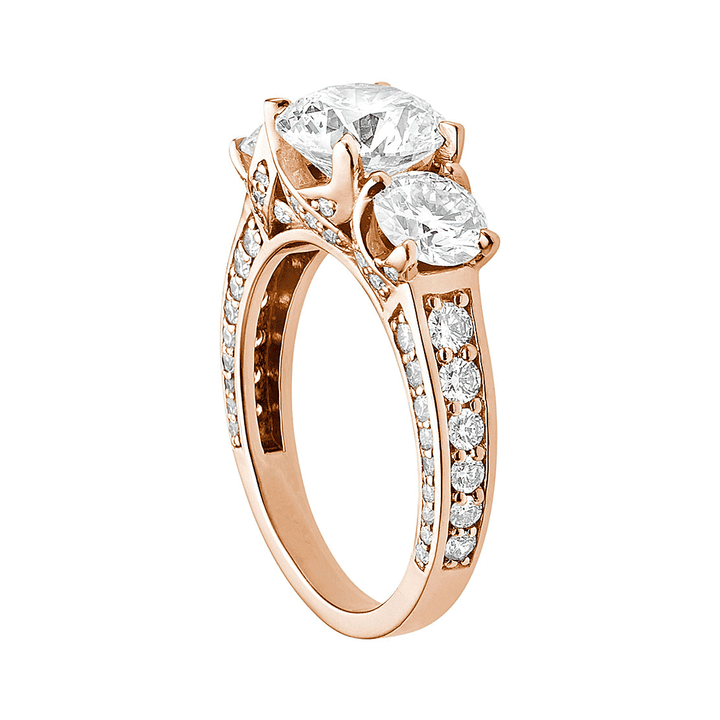1912 Three Stone 18k Rose Gold and 1.09 Total Weight Diamond Engagement Mounting Ring