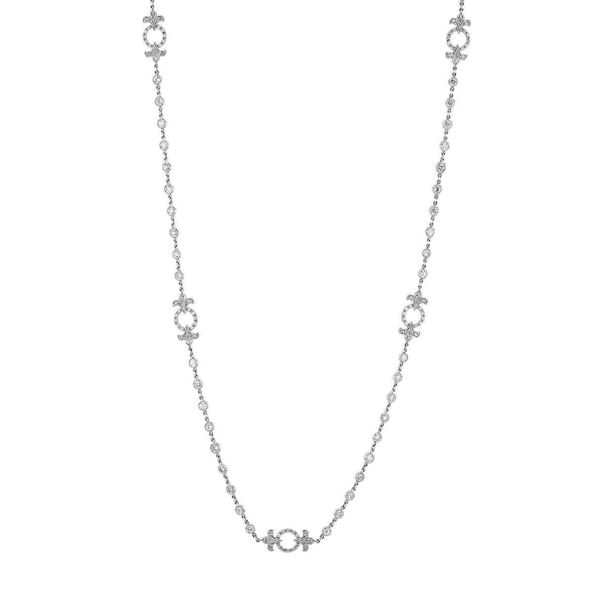 Platinum and 14.26 Total Weight Diamond Station Necklace