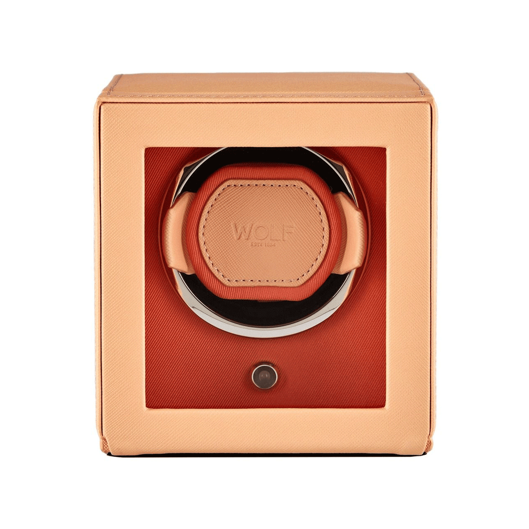 Wolf Designs Cub Single Watch Winder with Cover Peach/Orange