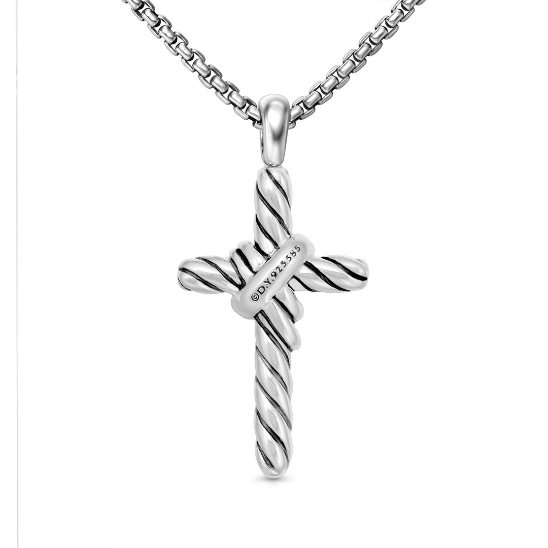 David Yurman X Cross Necklace Sterling Silver with 14K Yellow Gold and Diamonds, 31.7mm