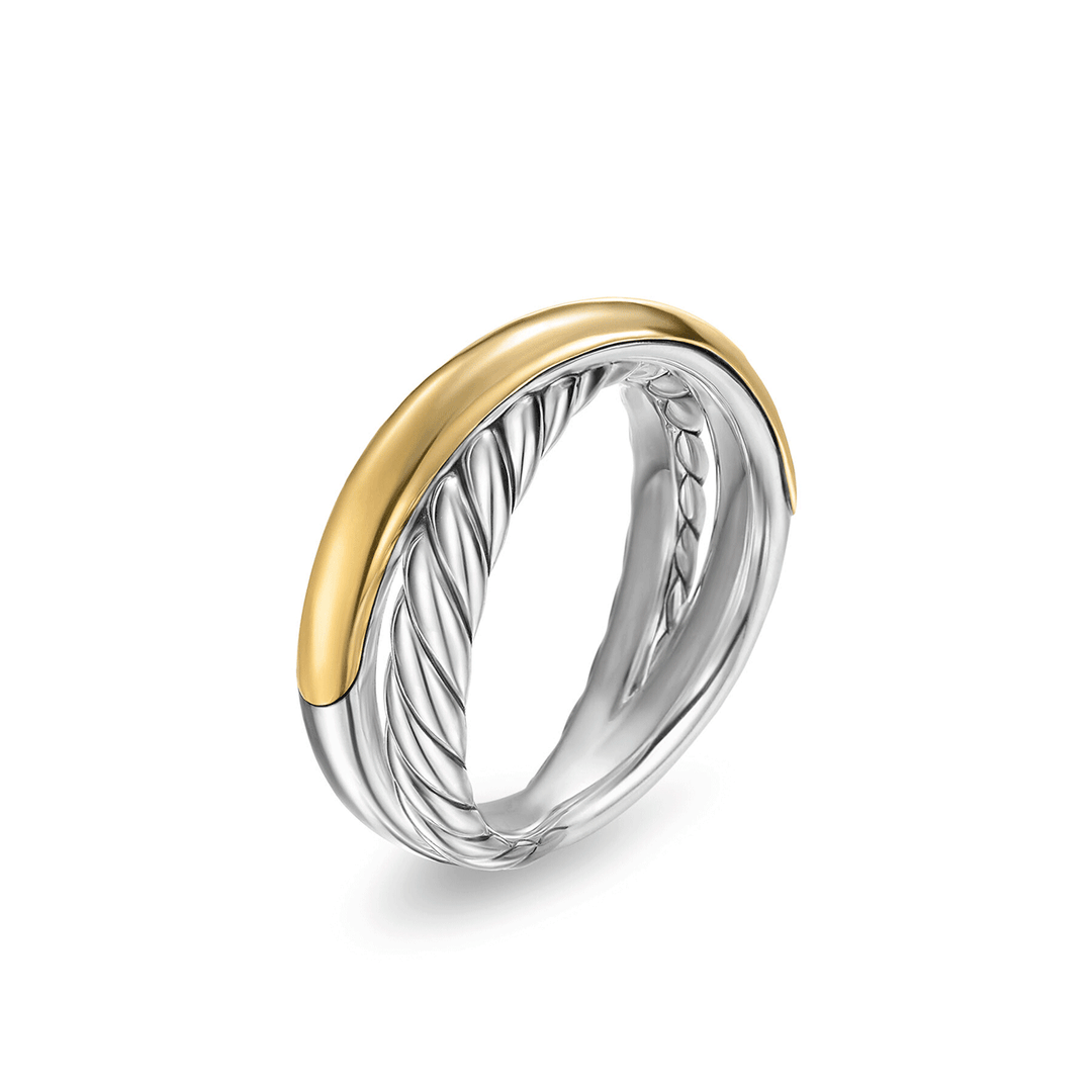 David Yurman Crossover Two Row Ring Sterling Silver with 14k Yellow Gold, 7.5mm