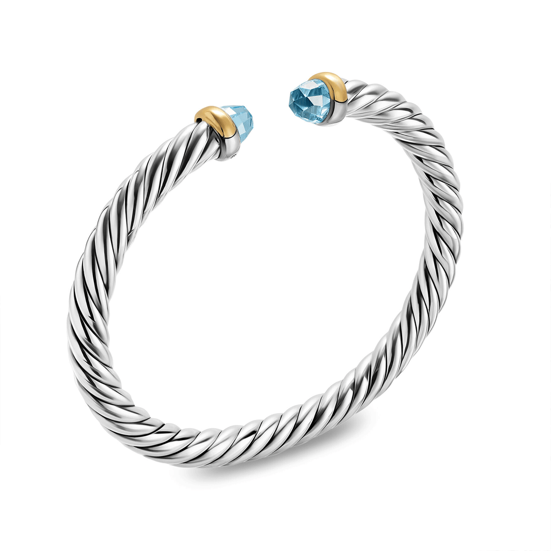 David Yurman Cable Flex® Bracelet Sterling Silver with 14K Yellow Gold and Blue Topaz, 6mm Medium