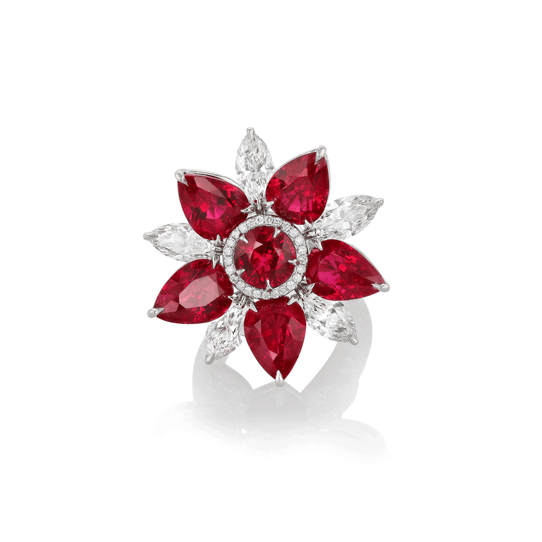 Platinum Ruby 11.82 Total Weight and Diamond Ring