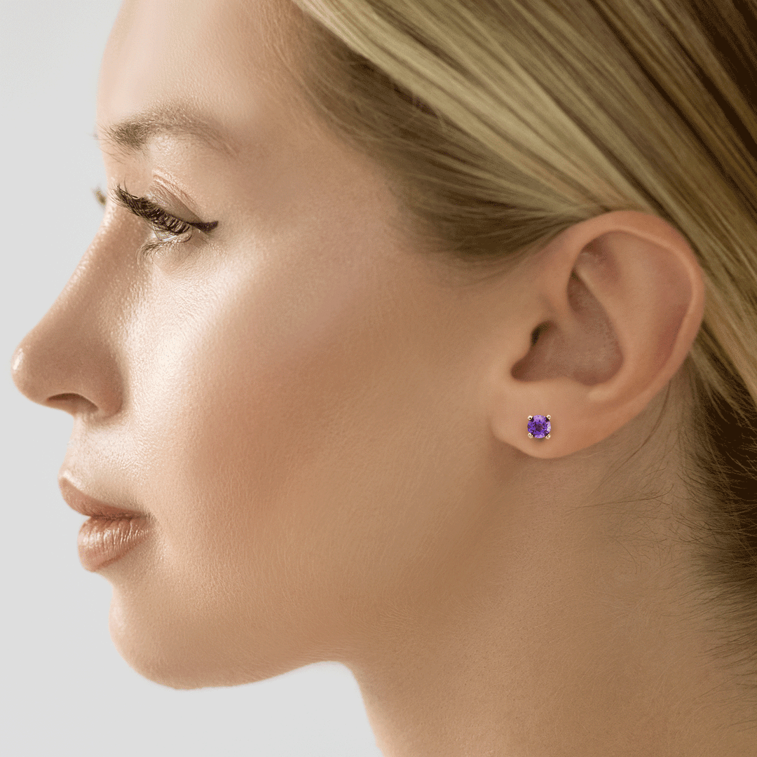 14k Yellow Gold and .20 Total Weight Amethyst Stud Earrings
