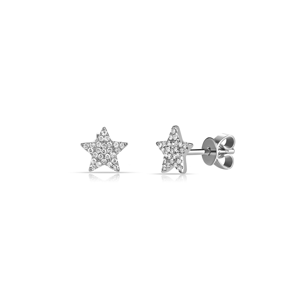 14k White Gold and .20 Total Weight Diamond Mini Star Earrings