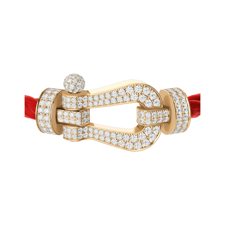 FRED Force 10 Red Cable with 18k Yellow Gold Extra LG Full Pave Diamond Buckle, Exclusively at Hamilton Jewelers