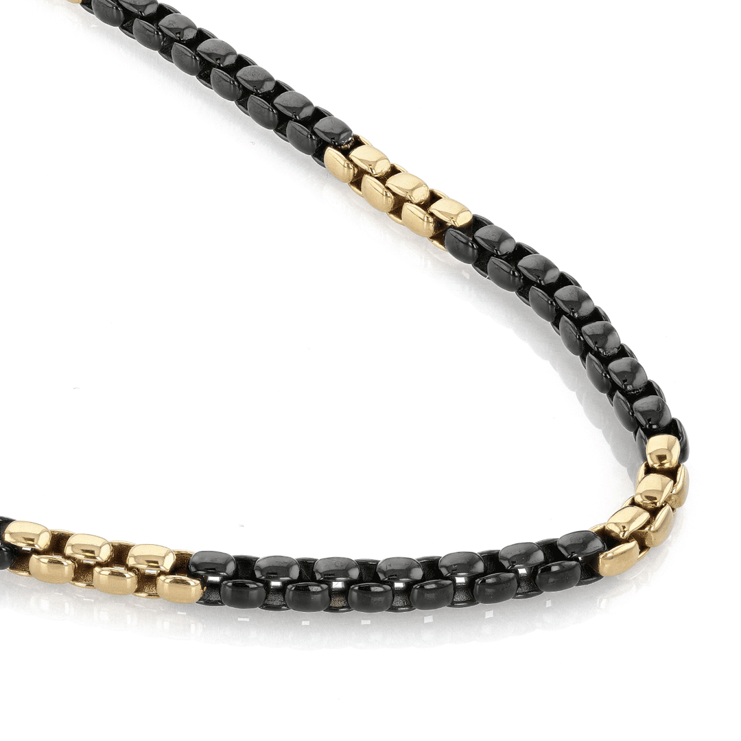 18k Yellow Gold and Black Rhodium 5mm Round Link Necklace