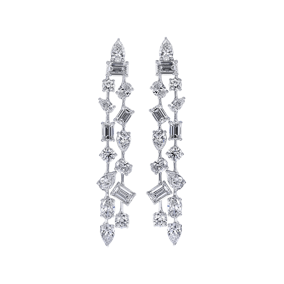 18k White Gold and 8.98 Total Weight Mix Shape Diamond Dangling Earrings