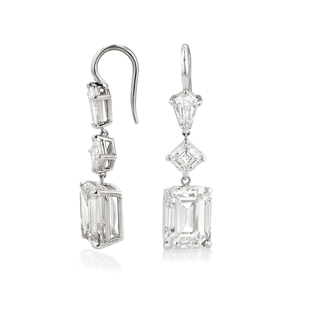 18k White Gold and 12.23 Total Weight Emerald Diamond Drop Earrings