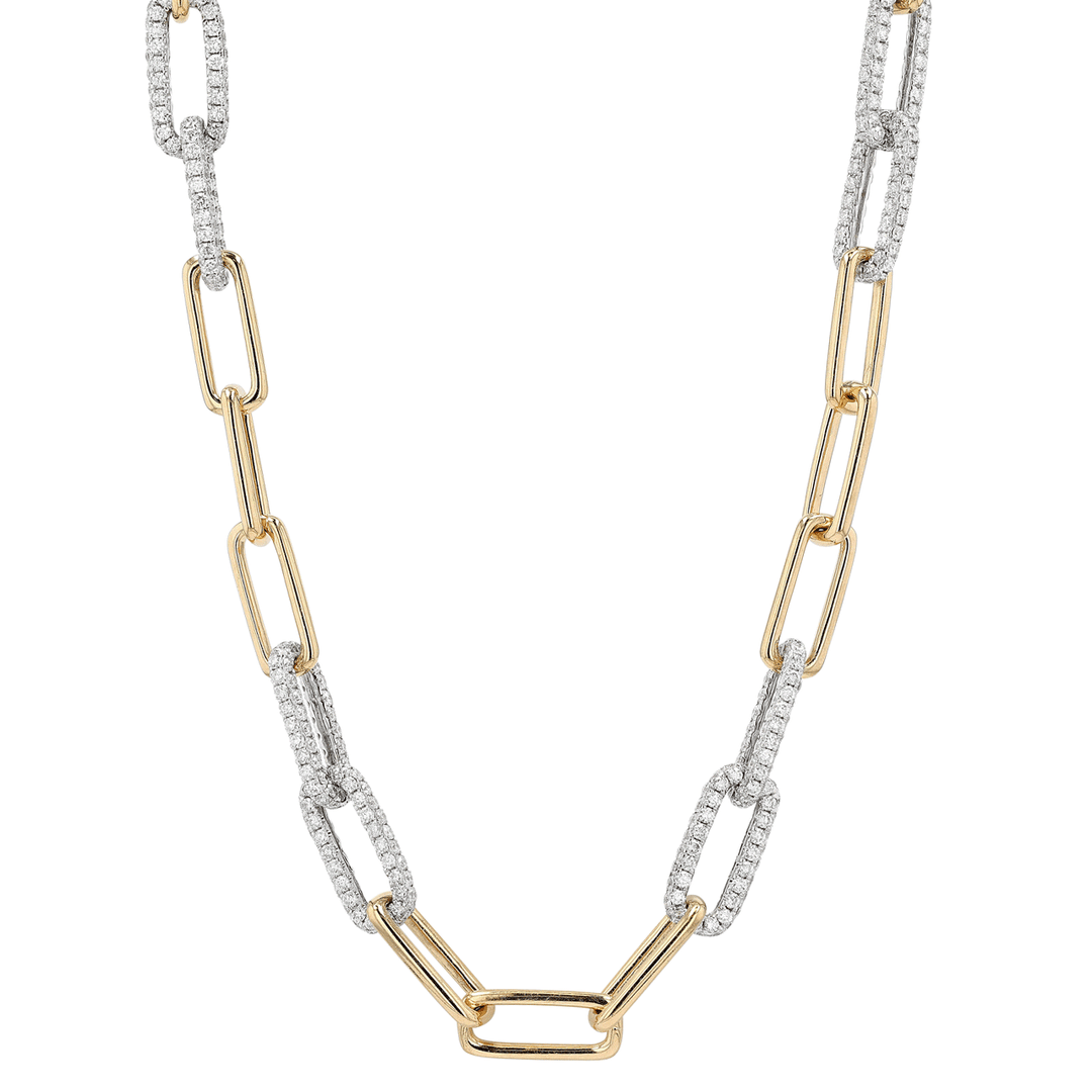 18k Gold Paperclip Link and Diamond 14.66 Total Weight Necklace