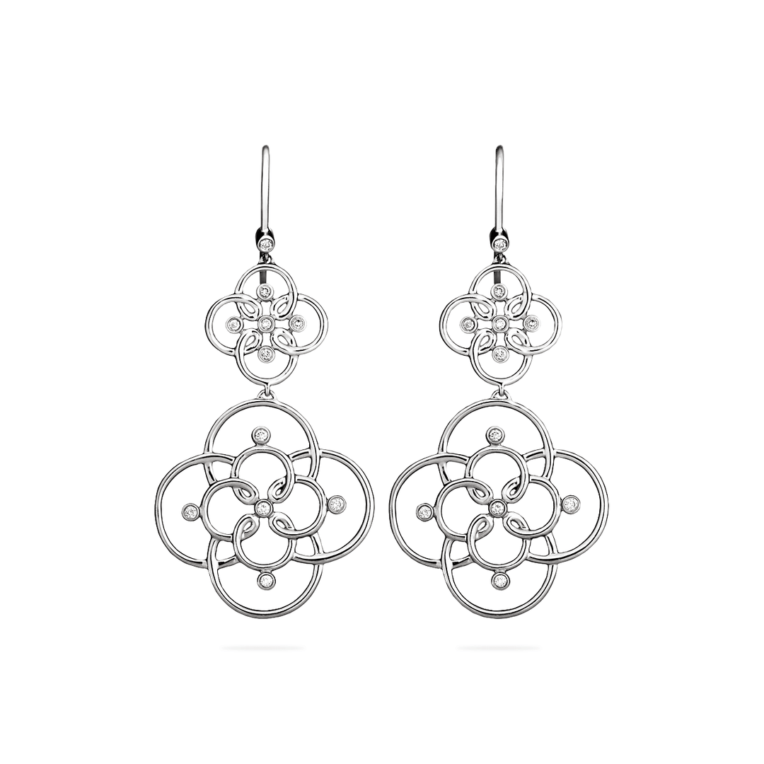 Arabesque Diamond and Sterling Silver Drop Earrings