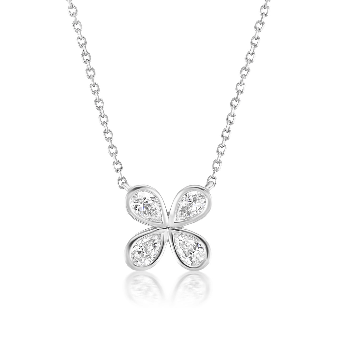 Hamilton Fleur 18k White Gold and Pear Shape Diamond 1.37 Total Weight Necklace