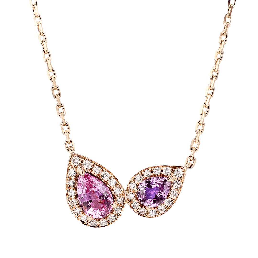 18k Rose Gold Multi Color Sapphire .76 Total Weight Pendant Necklace