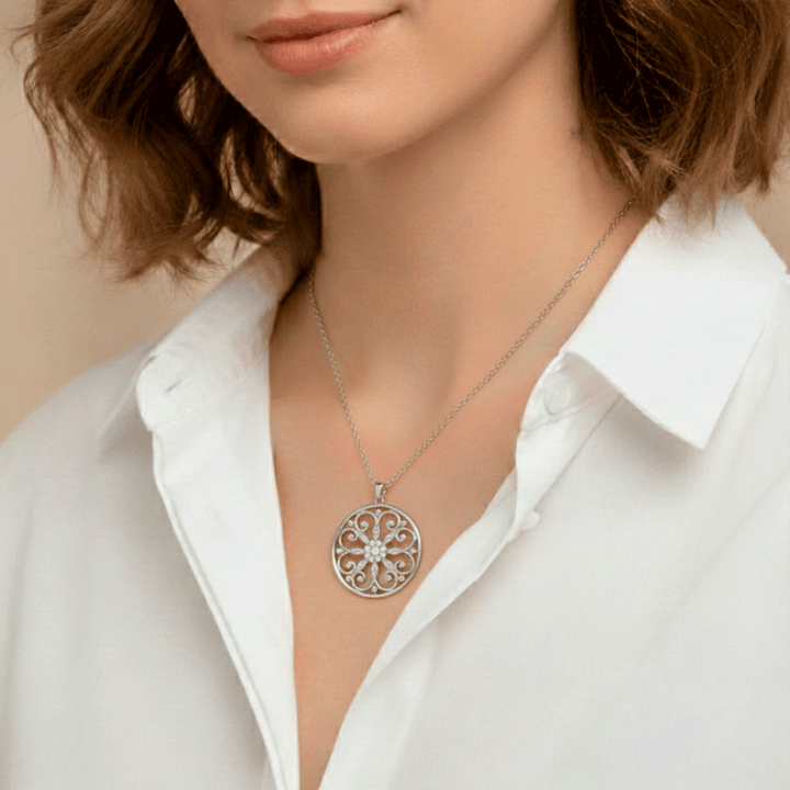 Arabesque Sterling Silver and Diamond Circle Pendant