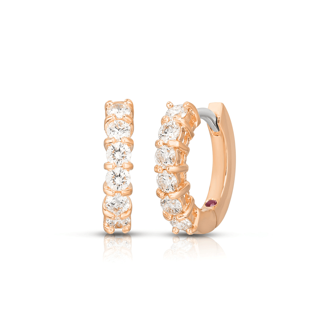 Roberto Coin Classic Diamond and Rose Gold Huggy Earrings