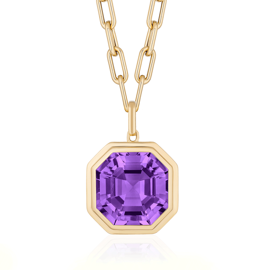 Goshwara Manhattan 18k Yellow Gold and Asscher Cut Amethyst Pendant