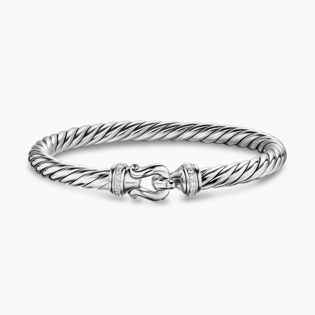 David Yurman Cable Flex Buckle Bracelet Sterling Silver with Diamonds, 6mm