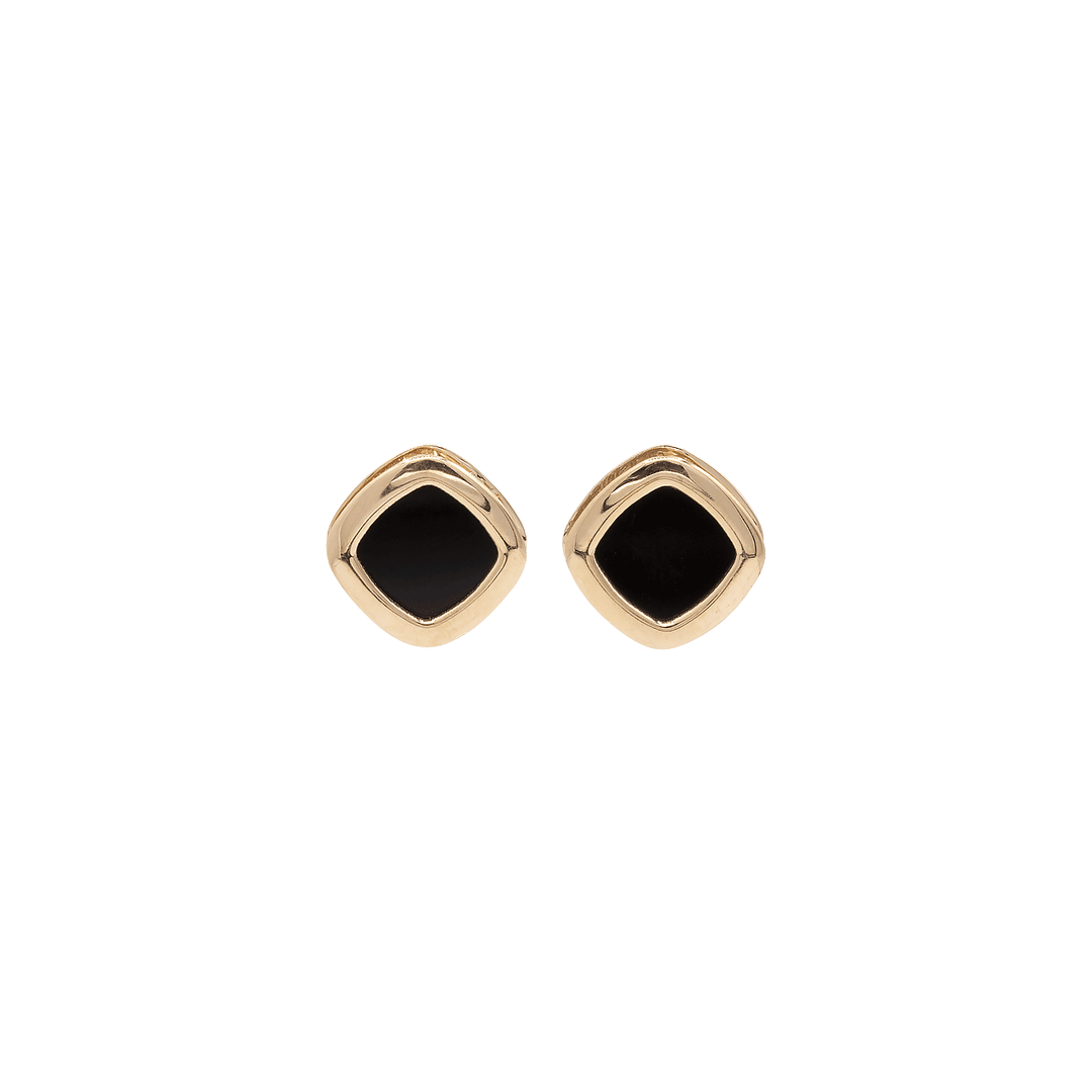 1970's 18K Rose Gold and Black Onyx Stud Earrings