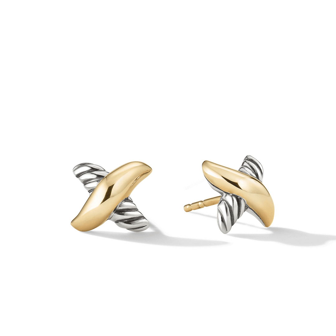 David Yurman Petite X Stud Earrings with 18k Yellow Gold