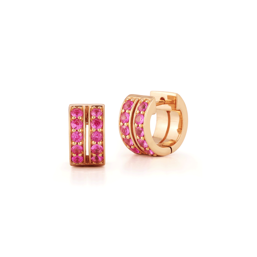 Walters Faith WF Classic 18k Rose Gold And Pink Sapphire Double Row Huggies