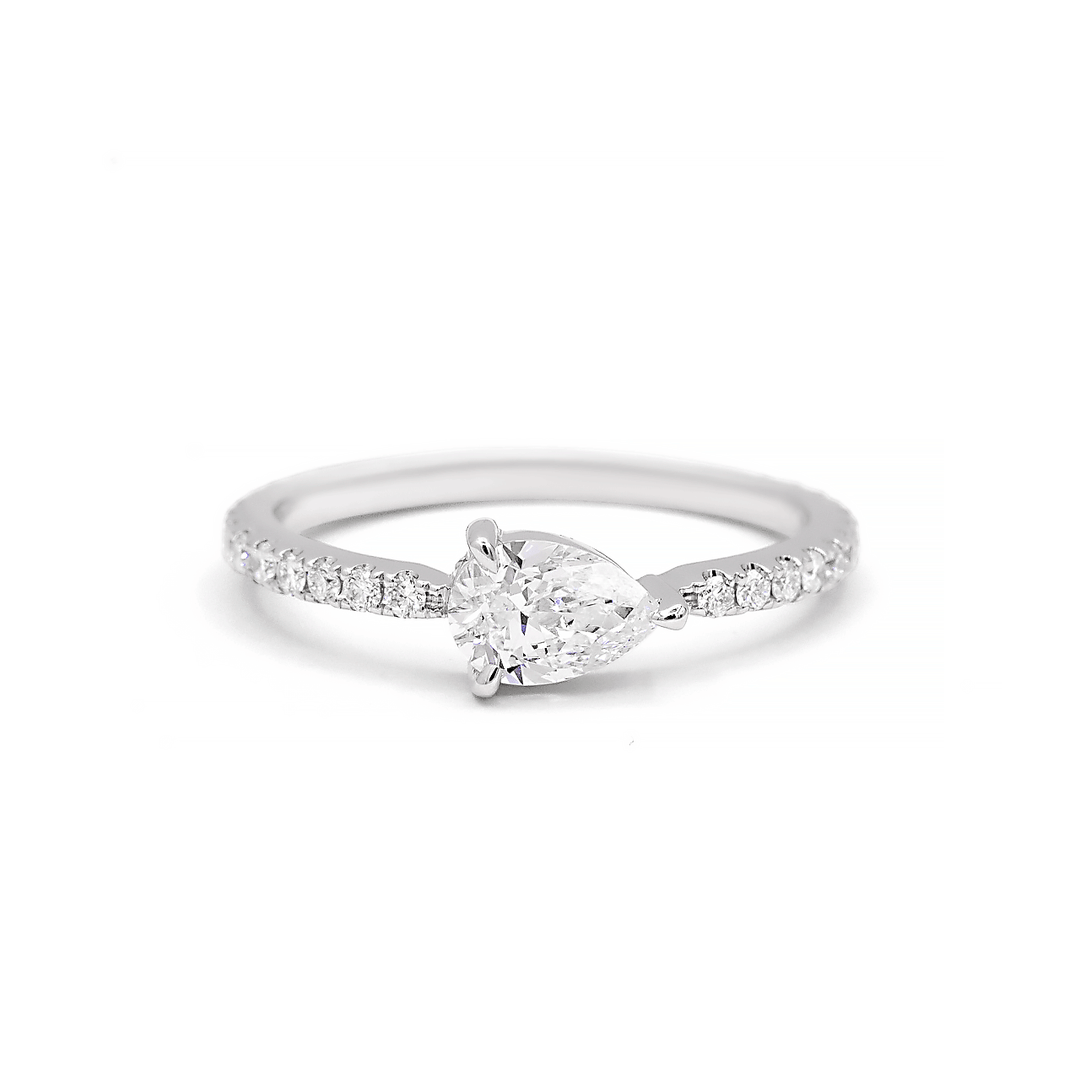 18k White Gold and .51 Total Weight Pear Diamond Ring