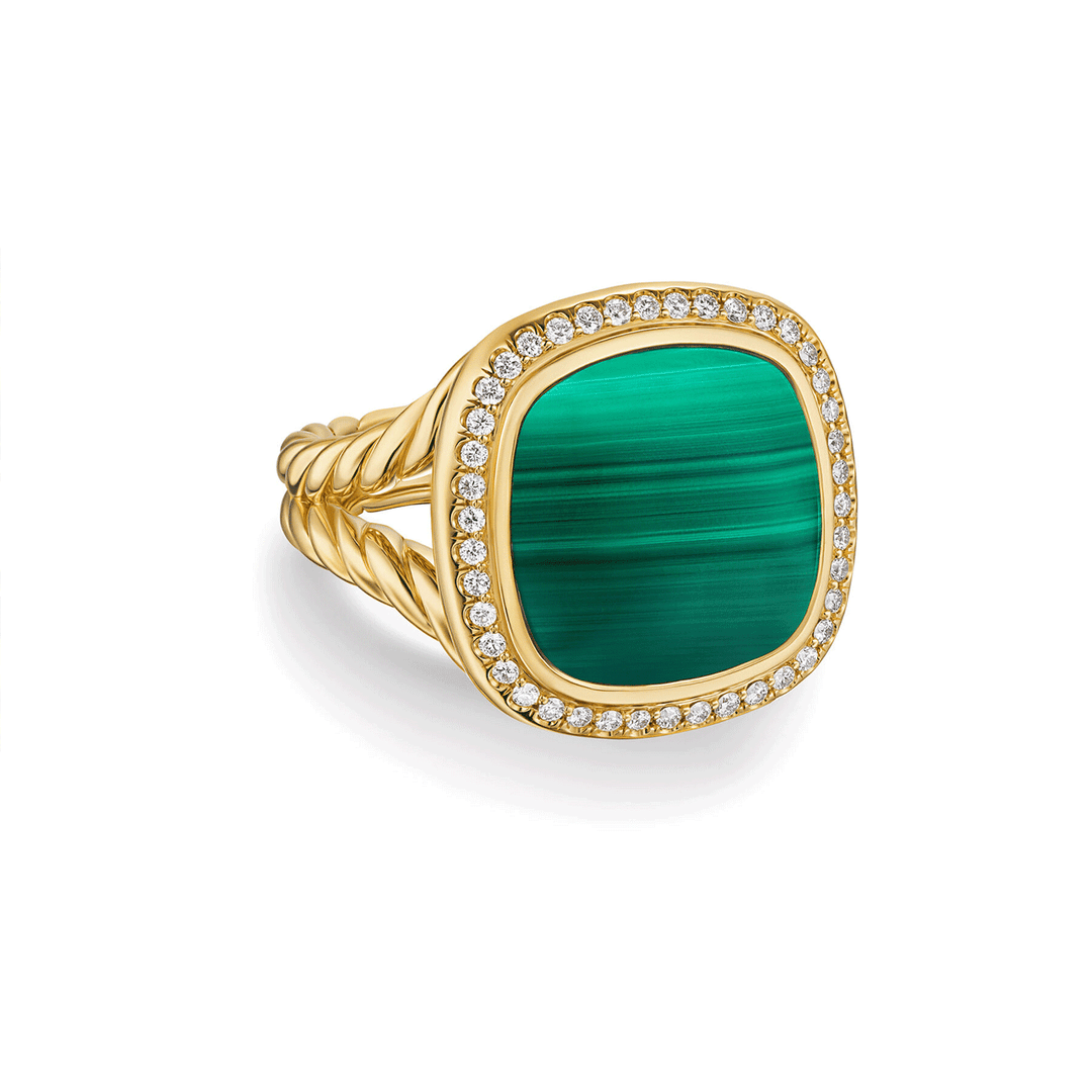 David Yurman Albion® Ring 18K Yellow Gold with Malachite and Diamonds, 15mm