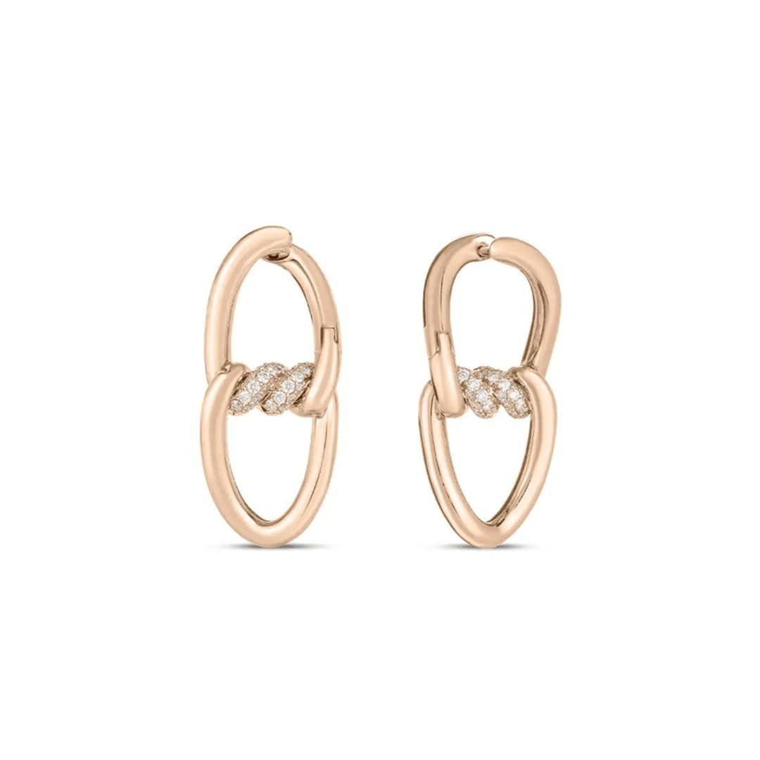 Roberto Coin Cialoma 18k Rose Gold Small Chain Diamond Link Earrings