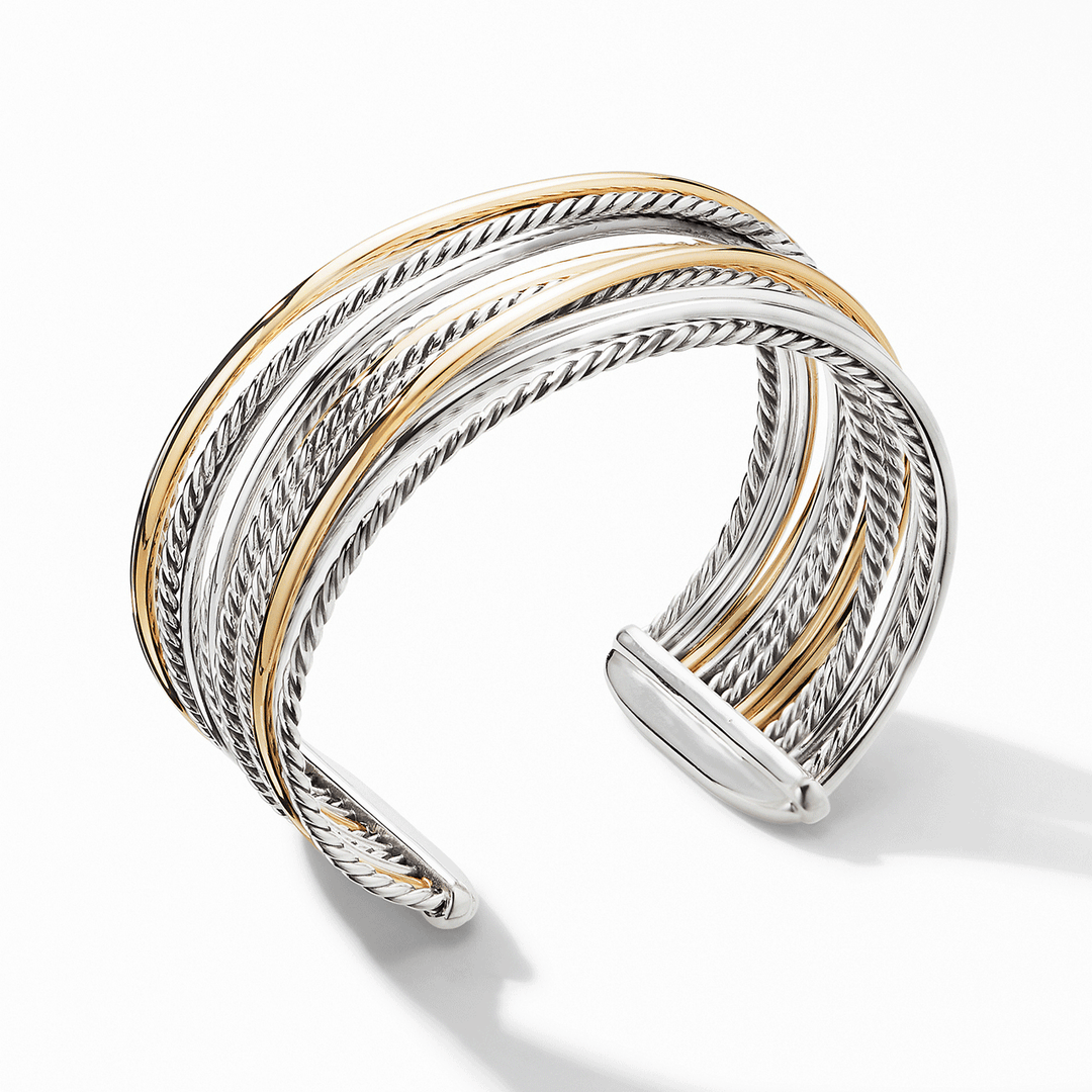 David Yurman Crossover Wide Cuff Bracelet with 18k Yellow Gold