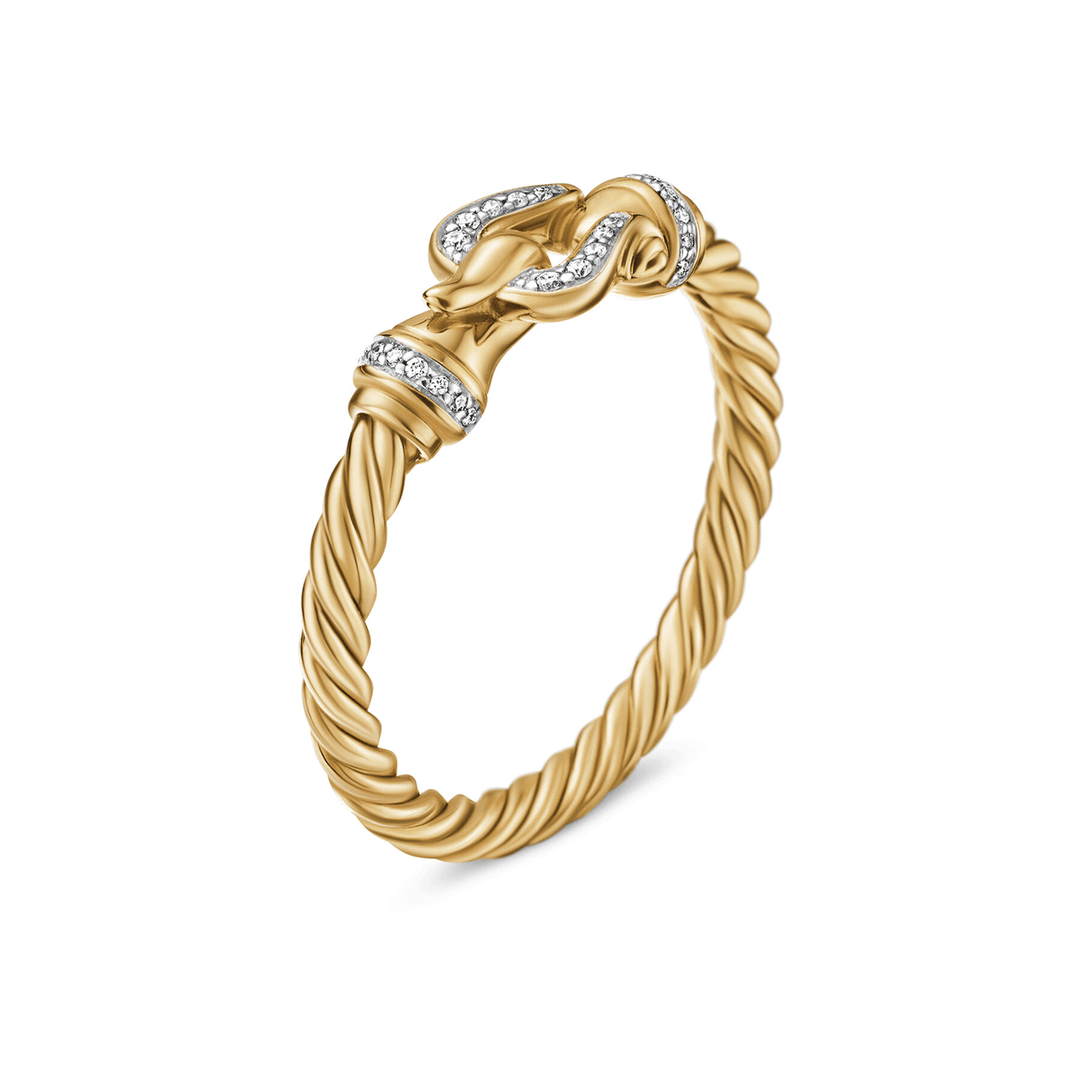 David Yurman Petite Buckle Ring 18K Yellow Gold with Diamonds, 2mm