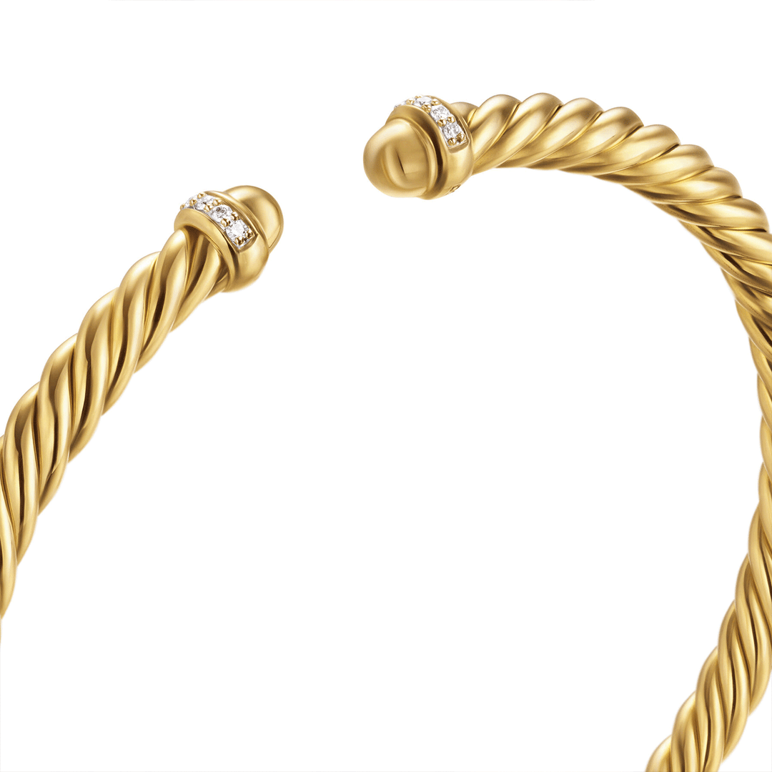 David Yurman Cablespira® Flex Bracelet 18K Yellow Gold with Gold Domes and Diamonds, 4mm Medium
