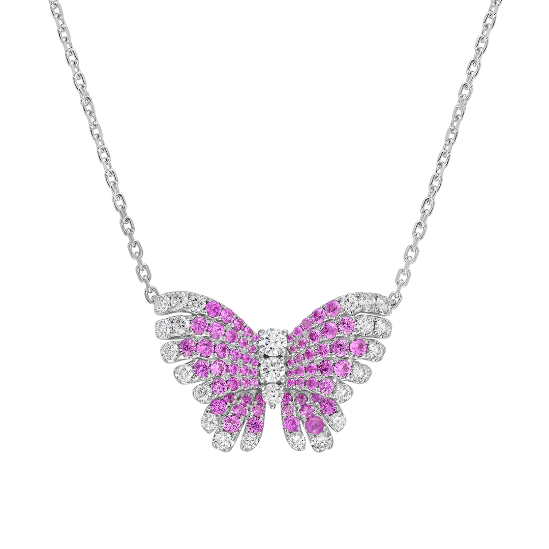 Charles Krypell Monarch Butterfly Pink Sapphire and Diamond Necklace