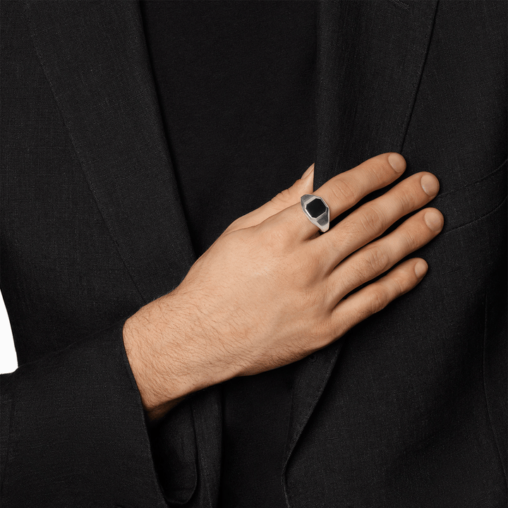 David Yurman Streamline Signet Ring Sterling Silver with Black Onyx, 14mm