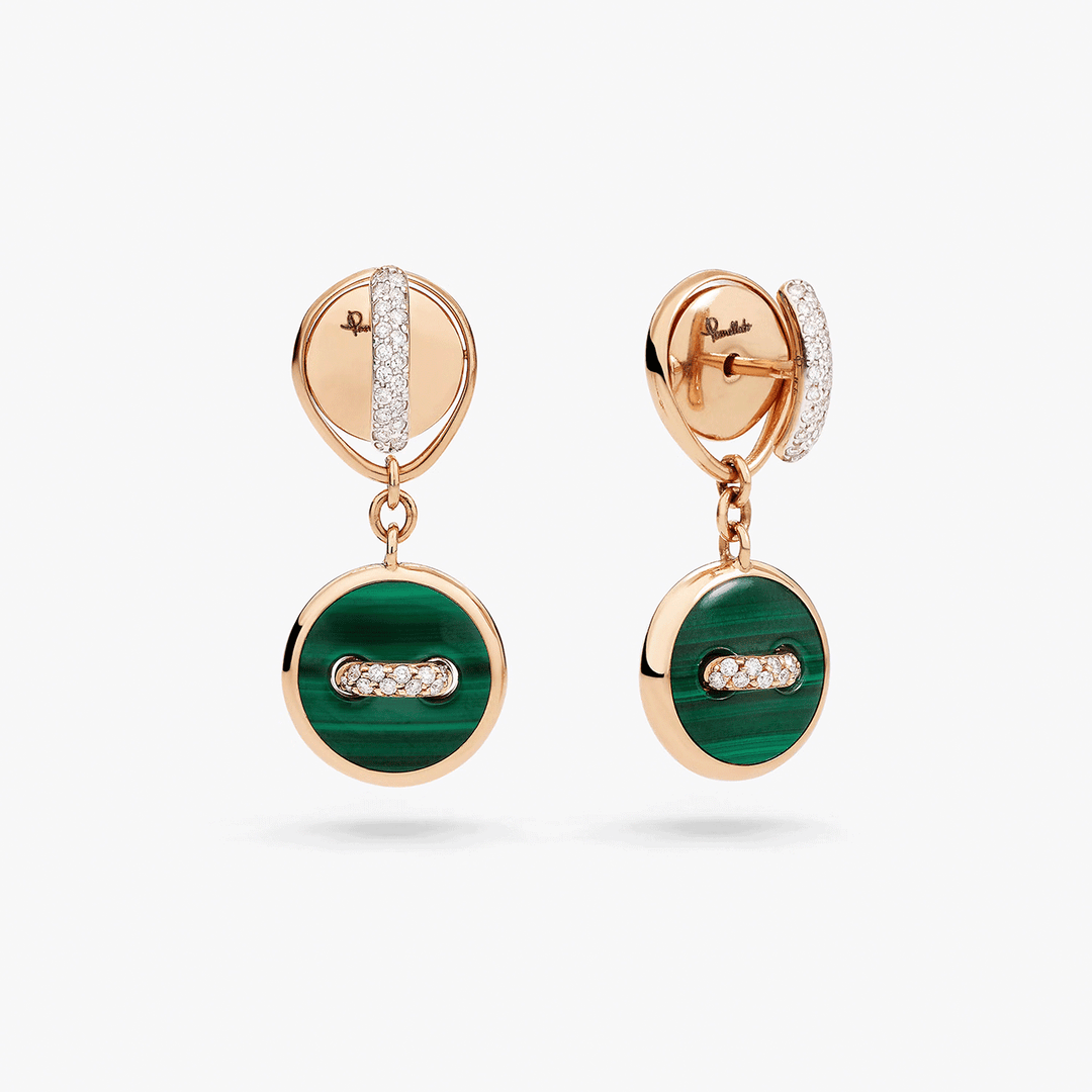 Pomellato Pom Pom Dot 18k Rose Gold Malachite and MOP Drop Earrings