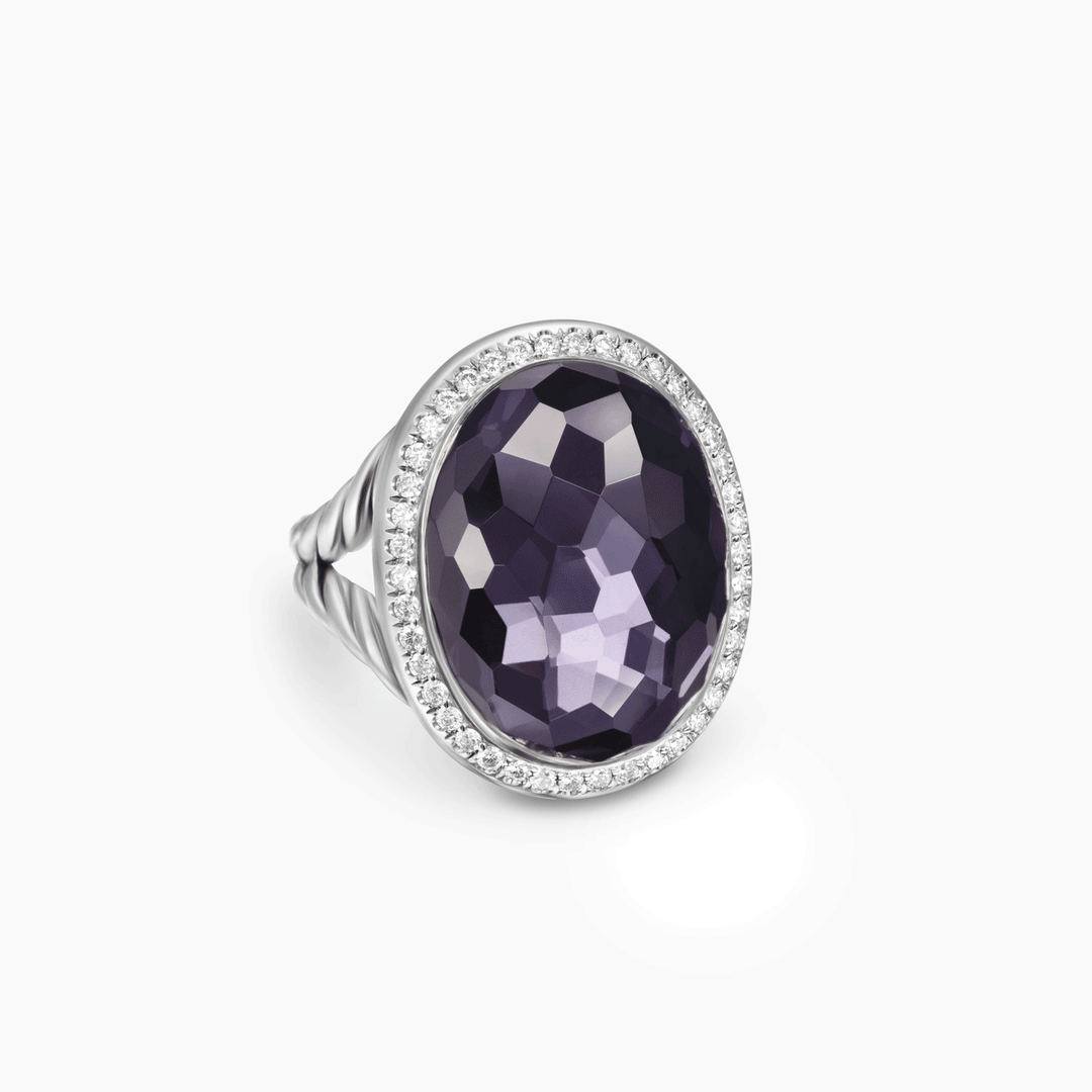 David Yurman Albion Oval Ring Sterling Silver with Black Orchid and Diamonds, 21mm