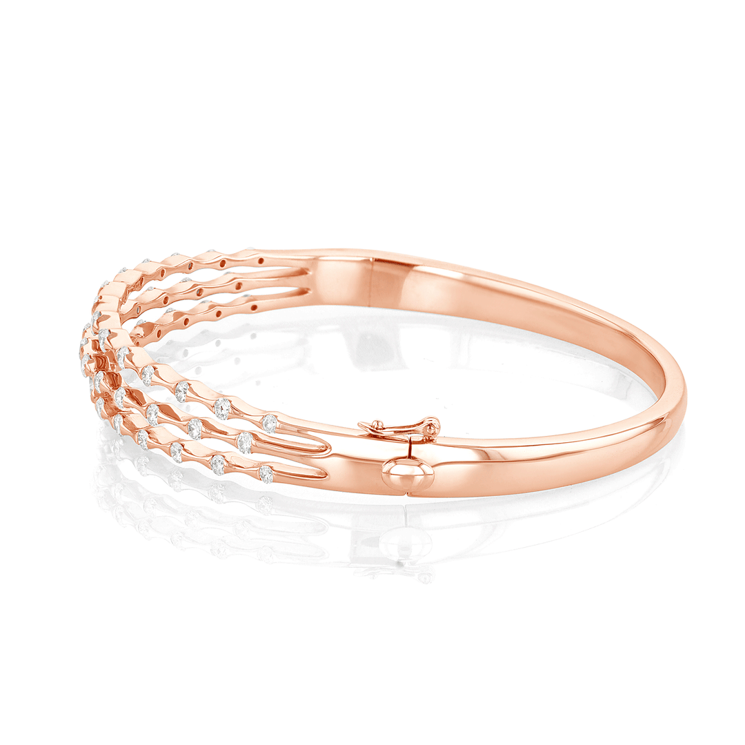 Wave 18k Rose Gold Three Row Diamond 1.40 Total Weight Bracelet