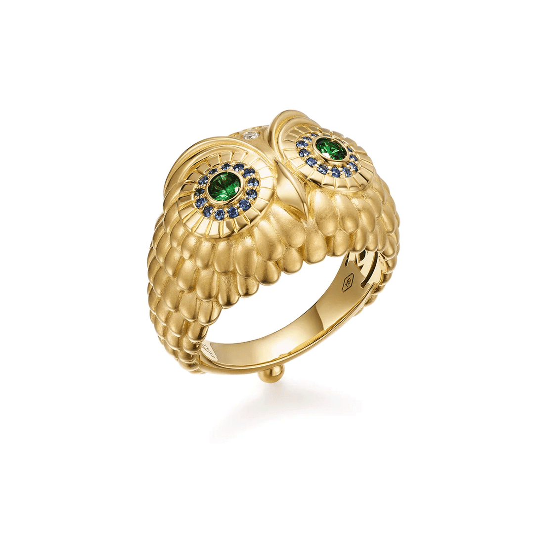 Temple St. Clair 18k Yellow Gold Athena Owl Ring