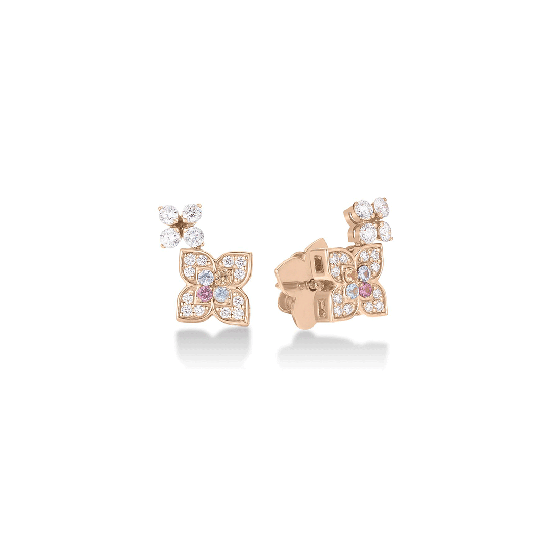 Roberto Coin Venetian Princess Carnival 18k Rose Gold Multi Stone and Diamond Flower Earrings