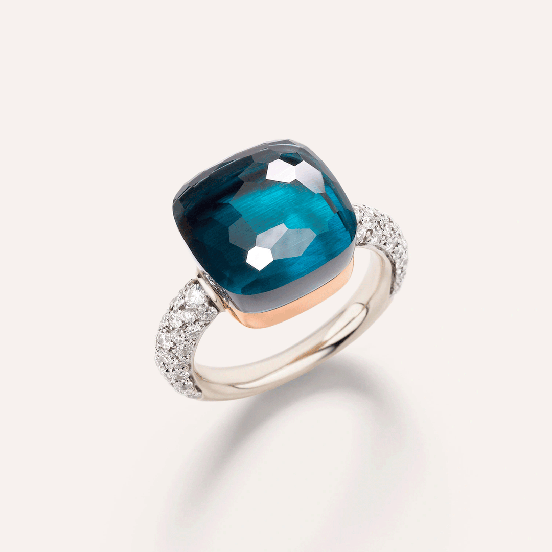 Pomellato Nudo Maxi 18k Rose and White Gold Blue Topaz Ring