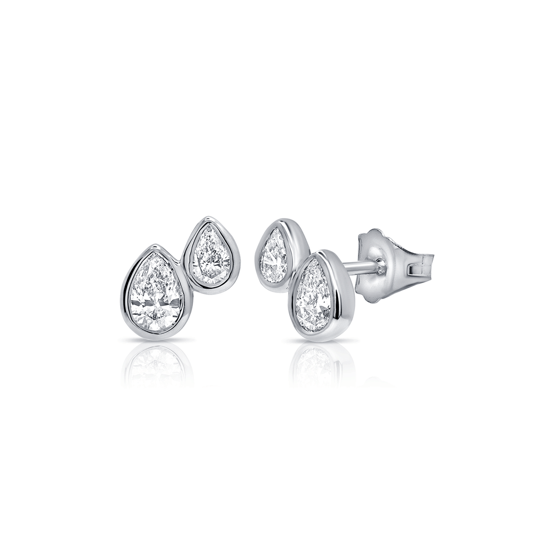 14k White Gold and 0.68 Total Weight Pear Diamond Studs