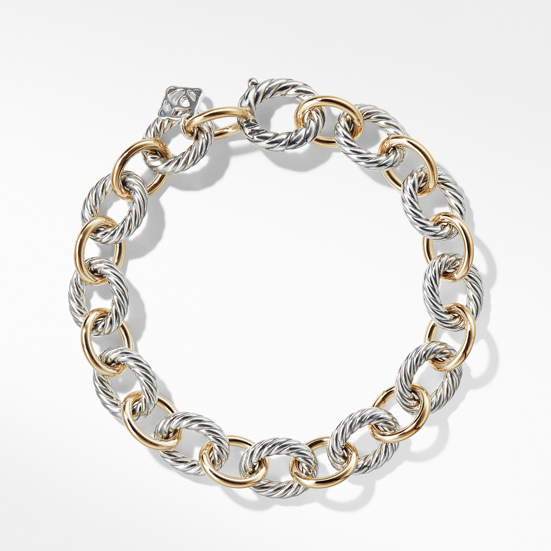 David Yurman Oval Link Chain Bracelet Sterling Silver with 18k Yellow Gold, 10mm