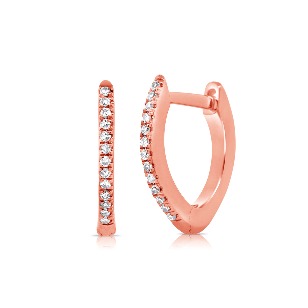 14k Rose Gold and .07 Total Weight Diamond V Shape Hoops