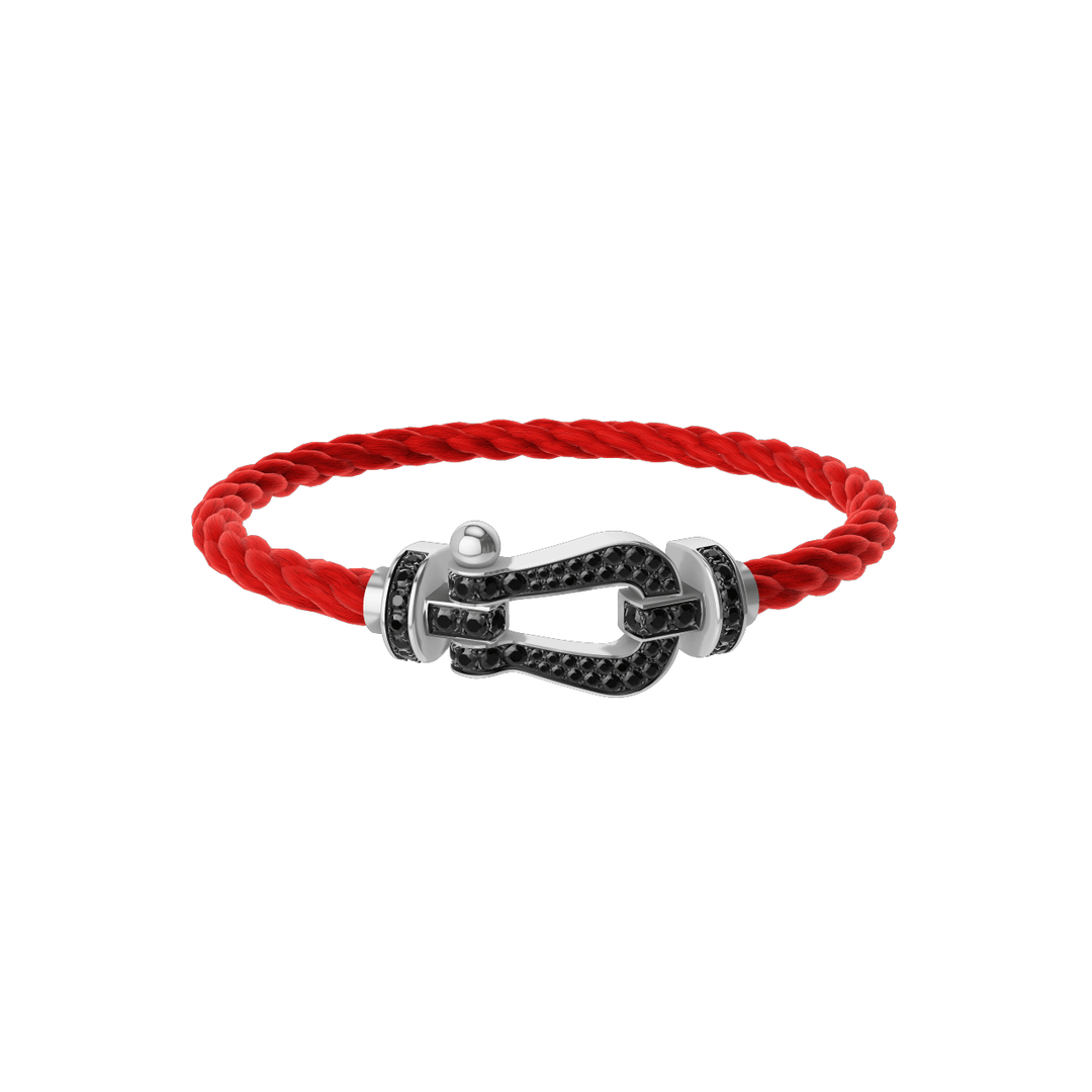 FRED FORCE 10 Red Cord with 18k White Gold LG Full black sapphire Buckle, Exclusively at Hamilton Jewelers