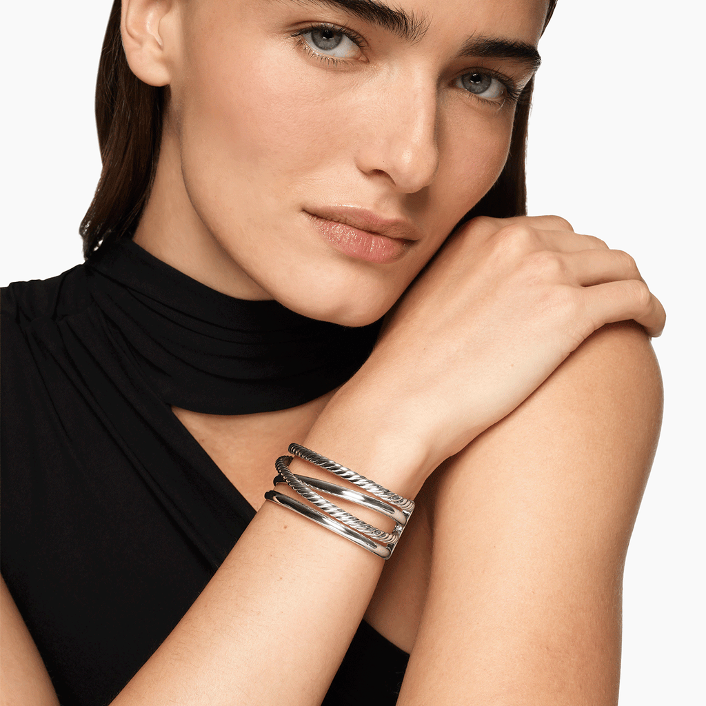 David Yurman Bold Crossover Multi Row Cuff Bracelet Sterling Silver, 24.4mm