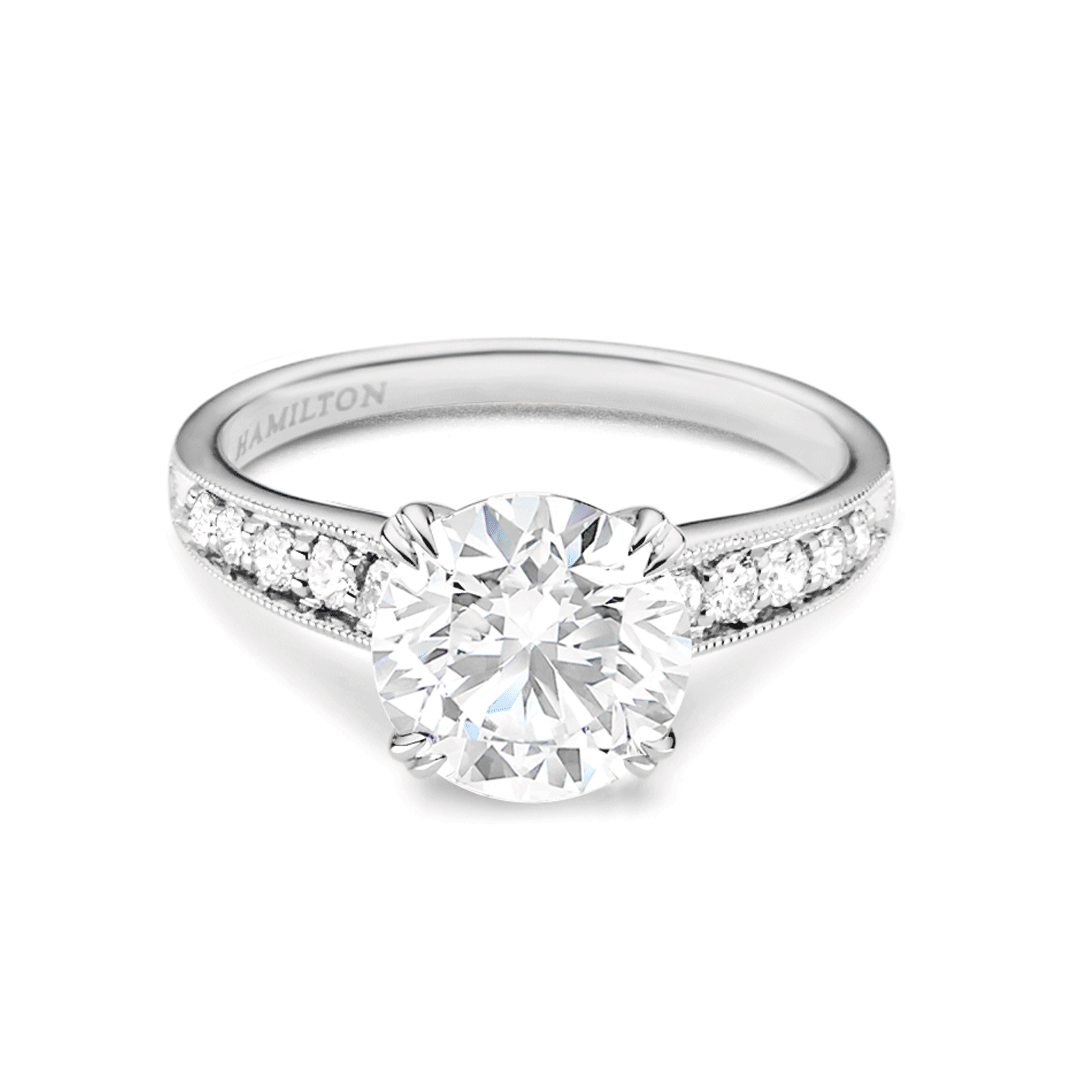 Hamilton Cherish 18k White Gold and 1.50 Total Weight Diamond Milgrain Bead Set Engagement Ring