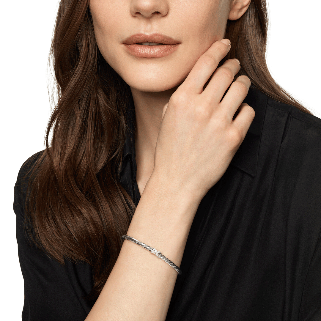 David Yurman Cable Flex® X Station Bracelet Sterling Silver with Diamonds, 4mm Small