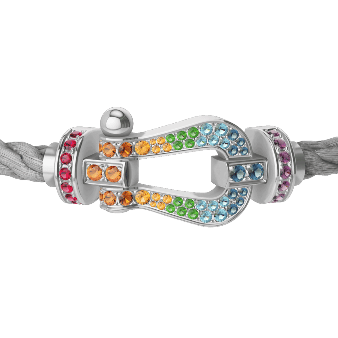 FRED Steel Cord Bracelet with 18k White Rainbow Gemstone LG Buckle, Exclusively at Hamilton Jewelers